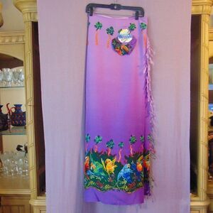 NWT CARRIBEAN SOUL Purple Tropical Birds Rain Forest Skirt Wrap Dress Scarf OS